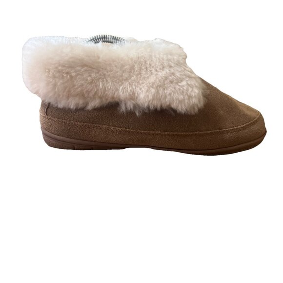 Vermont Country Store suede shearling slippers shoes womens 8 tan blush Comfy - Picture 1 of 12